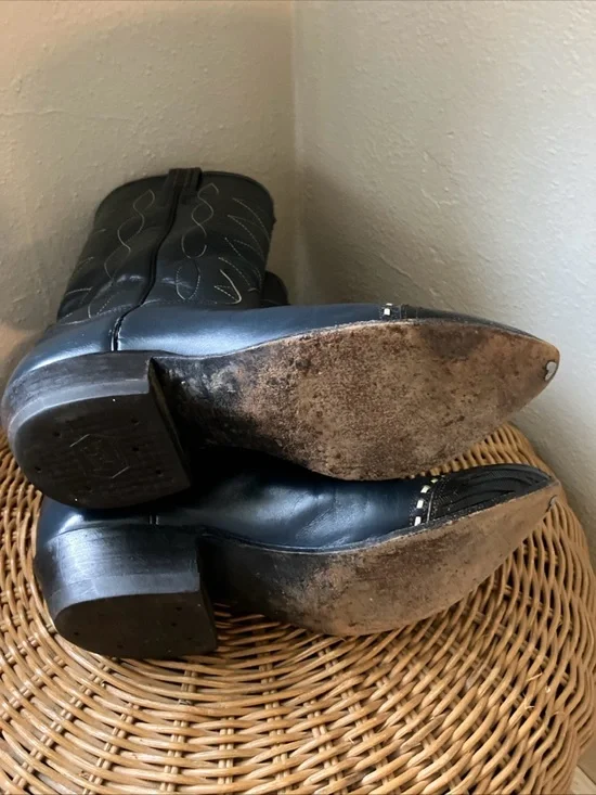Vintage Tony Lama Black Cowboy Boots Western Cowgirl All Leather Womens 6.5 - Picture 5 of 6